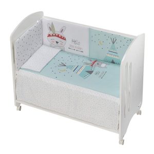 Edredón + Protector + Almohada para Cuna modelo «Oso Tipi Menta»