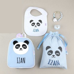 Pack de 5 Piezas Personalizadas Mochila Panda Azul