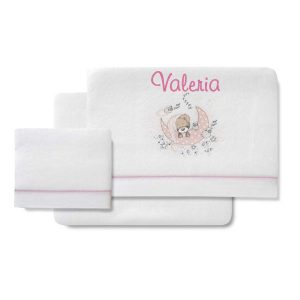 Sábanas Cuna de Coralina Personalizadas Osito Dormilón Rosa + ¡Regalo Broche Chupete