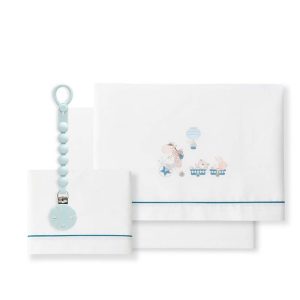 Sábanas Cuna 60×120 Modelo Jirafa Blanco/Azul+ Regalo Broche Chupete