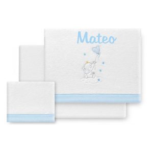 Sábanas Cuna de Coralina Personalizadas Elefante Corazón Azul