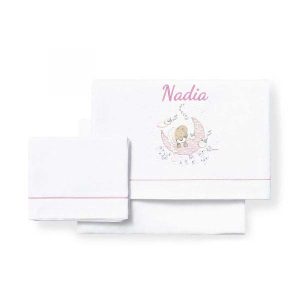 Sábanas Minicuna de Coralina Personalizadas “Osito Dormilón” Rosa