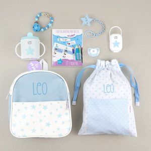 Pack de 7 Piezas Personalizadas Mochila Estrellas Azul