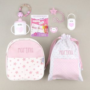 Pack de 7 Piezas Personalizadas Mochila Estrellas Rosa