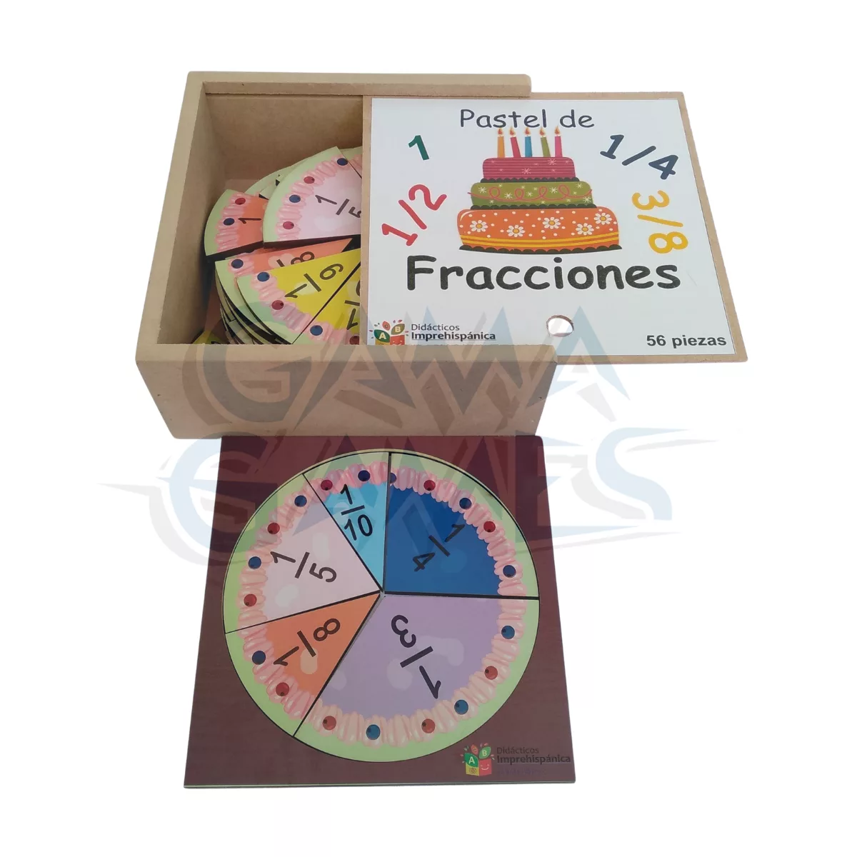 Pastel de fracciones de madera en círculos